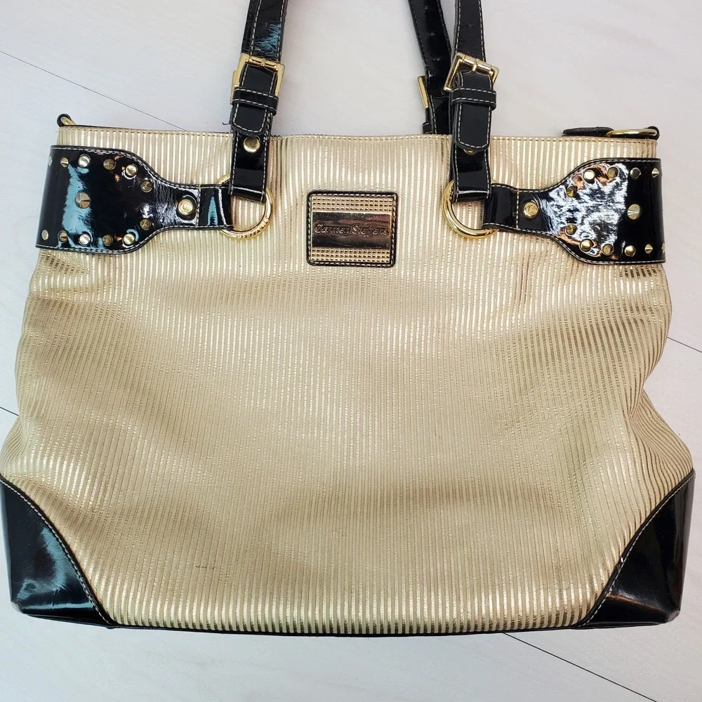 Carmen Steffens Leather Gold Striped Purse Black Leather‎ Accents